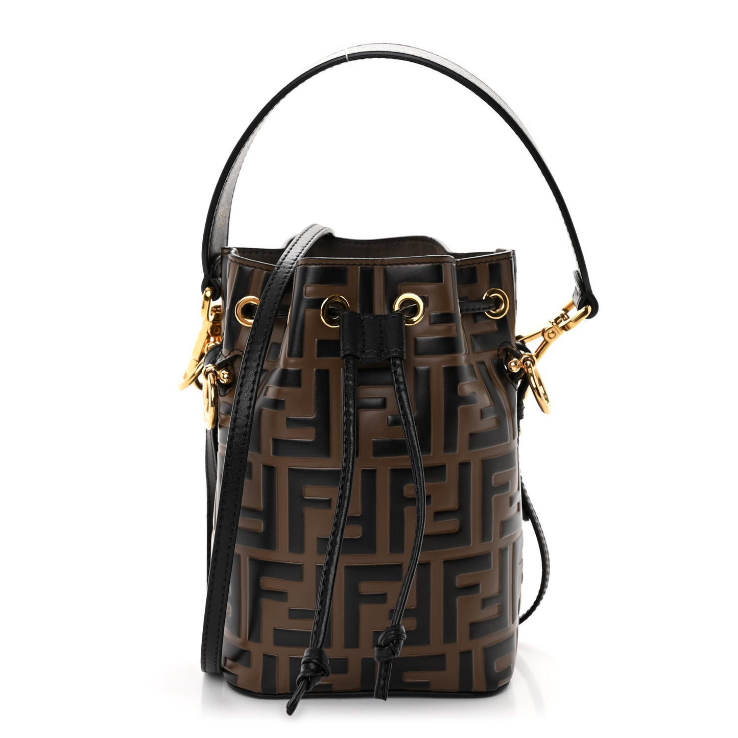 Vitello Liberty F is Fendi Bi-Color FF 1974 Embossed Mini Mon Tresor Bucket Bag Maya Black