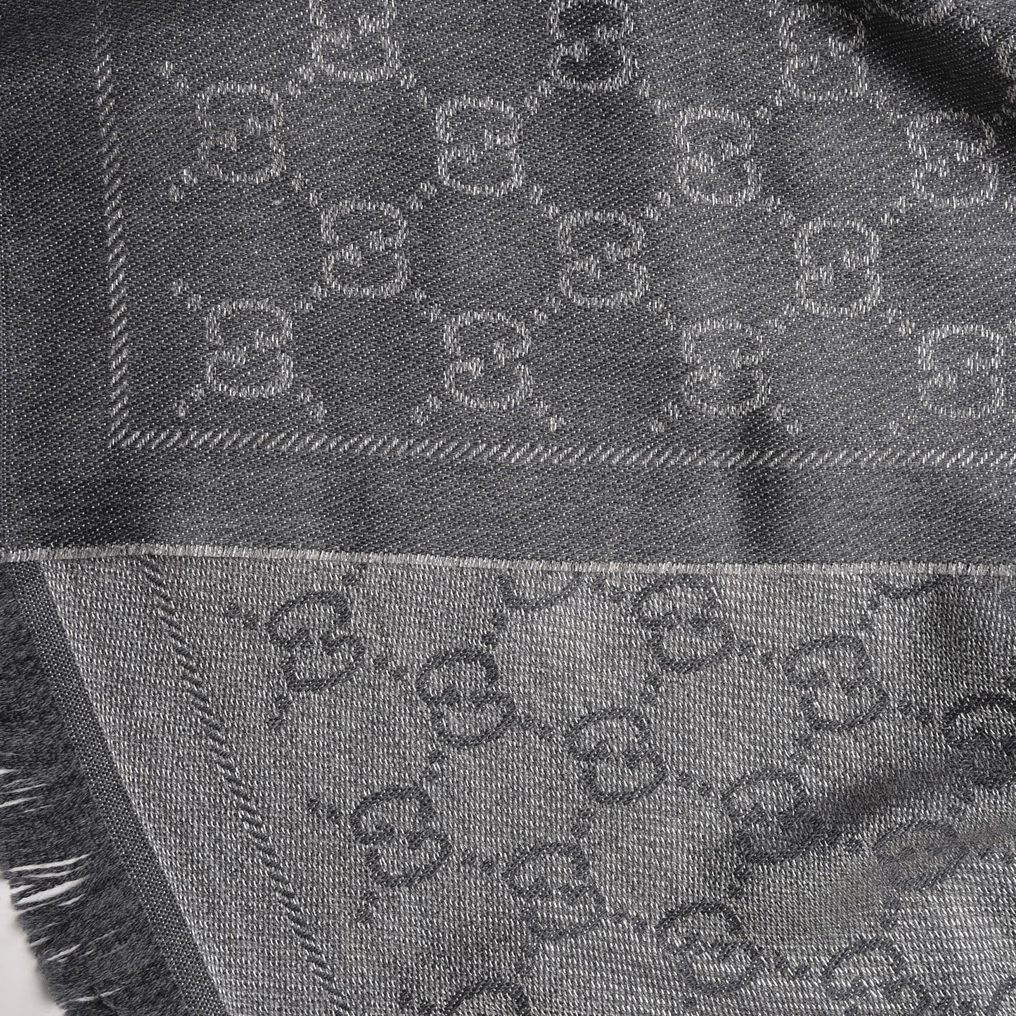 Wool Jacquard Monogram Fringe Scarf Grey