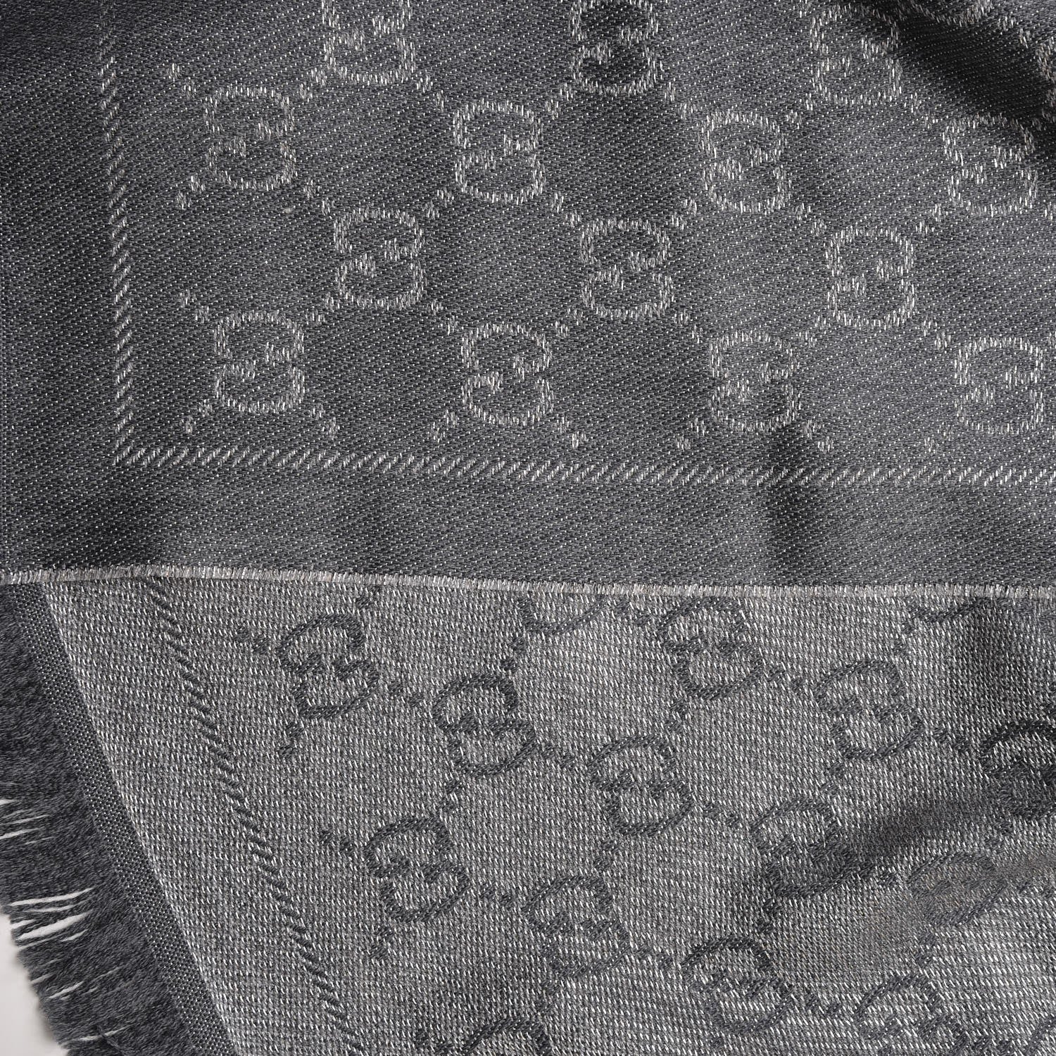 Gucci Wool Jacquard Monogram Fringe Scarf Grey 5 of 5