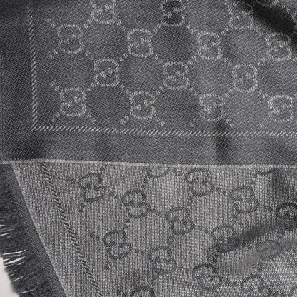 Gucci Wool Jacquard Monogram Fringe Scarf Grey 5 of 5