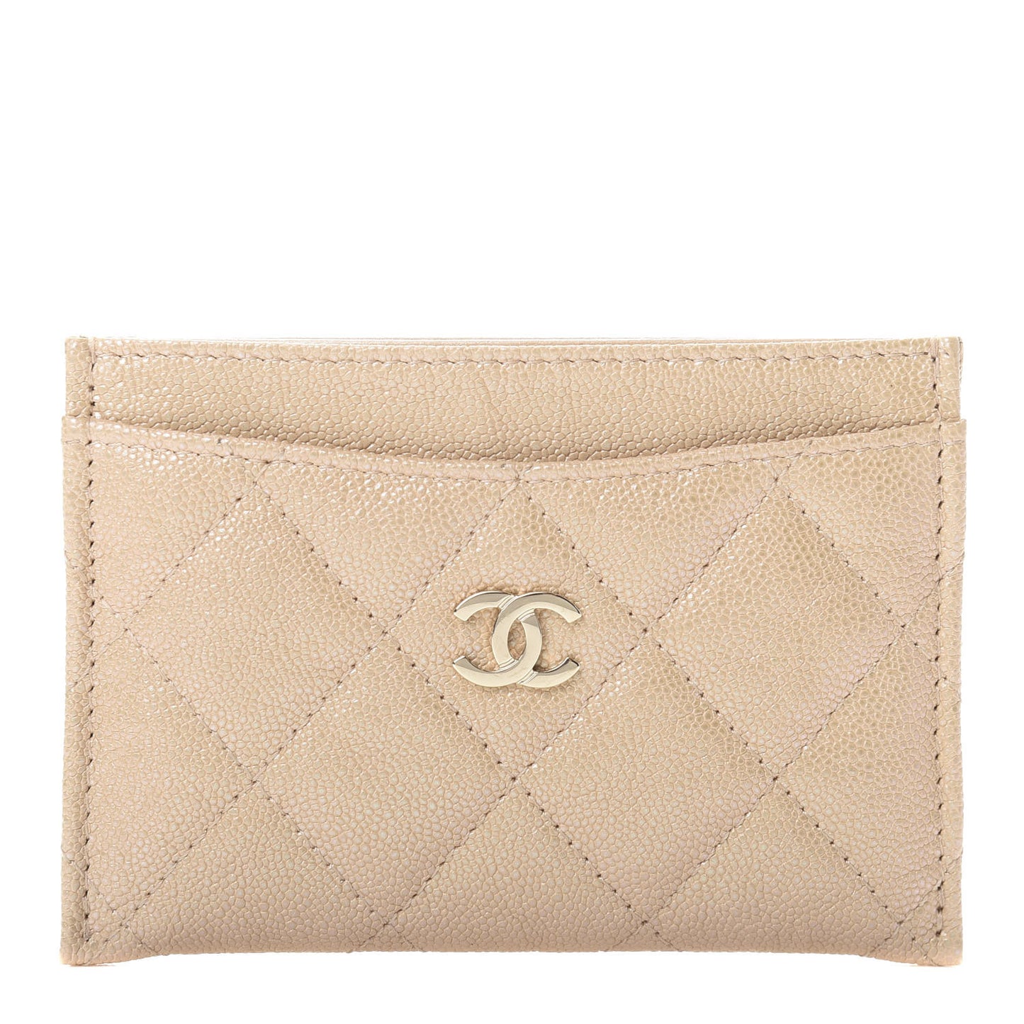Iridescent Caviar Quilted Card Holder Beige