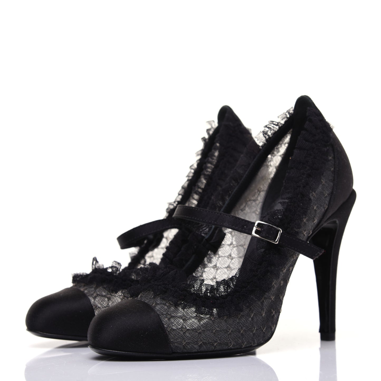 Mesh Satin CC Mary Jane Pumps 38 Black
