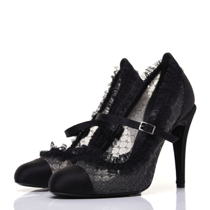 Chanel Mesh Satin CC Mary Jane Pumps 38 Black 3 of 13