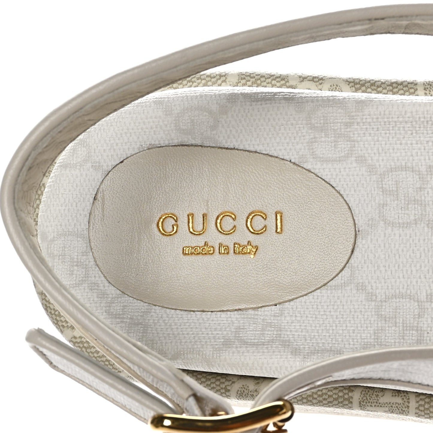 GG Supreme Monogram Granada Kid Angelina Platform 35mm Slingback Sandals 36 White Mystic White