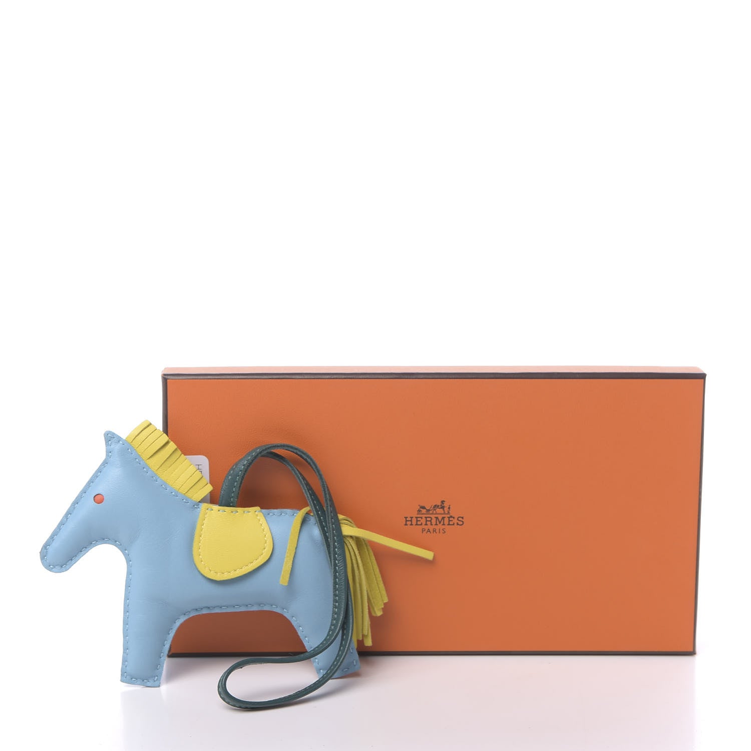 Hermes Milo Lambskin Grigri Rodeo Horse Bag Charm MM Bleu Celeste Lime Malachite 4 of 4