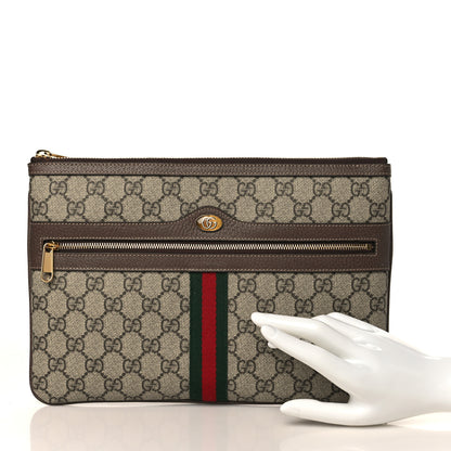 Gucci GG Supreme Monogram Large Ophidia Pouch Clutch Brown 2 of 10