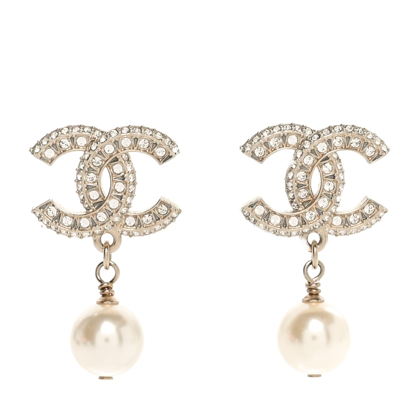 Crystal Pearl CC Drop Earrings Gold