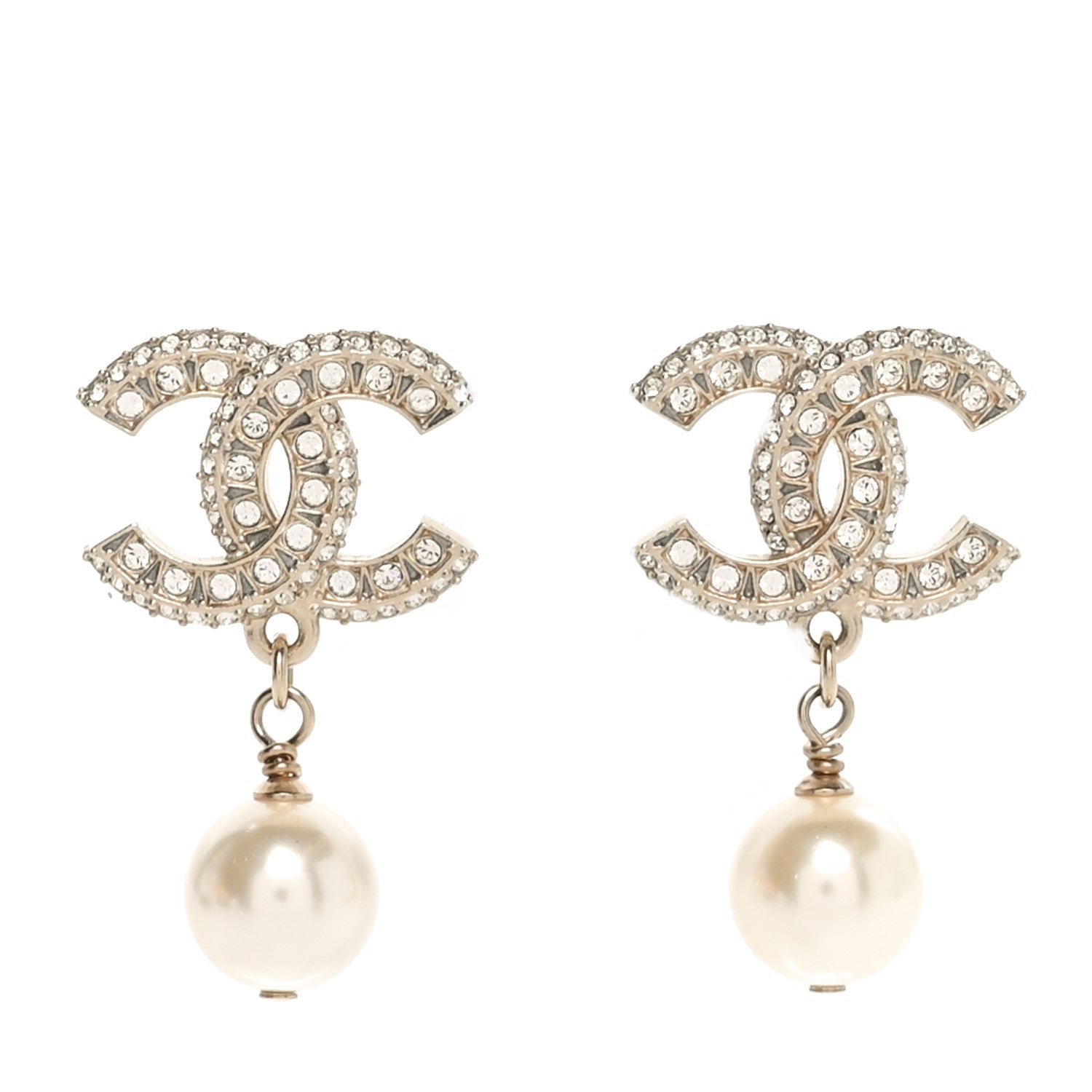 Chanel Crystal Pearl CC Drop Earrings Gold 1 of 5