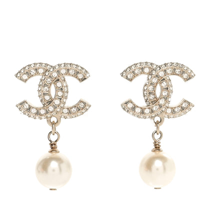 Chanel Crystal Pearl CC Drop Earrings Gold 1 of 5