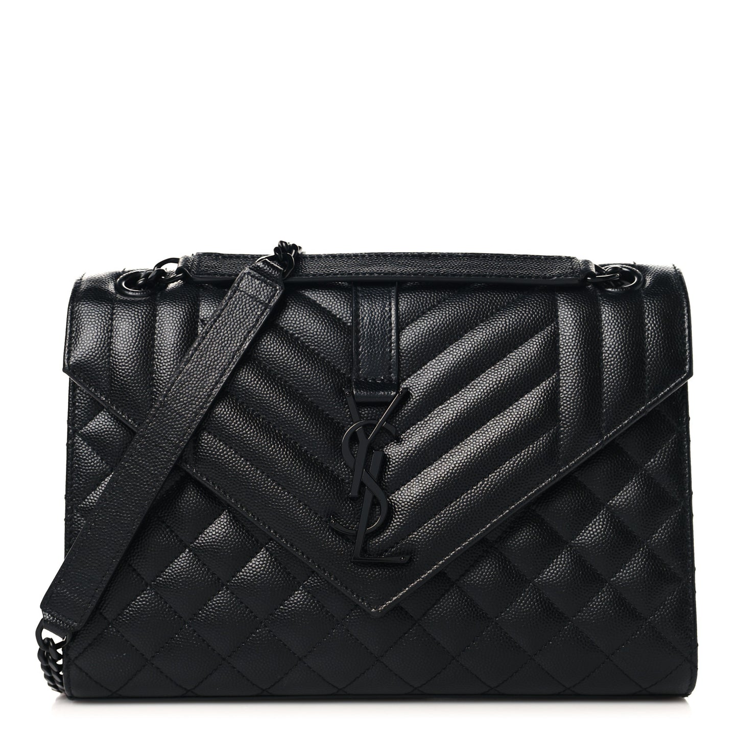 Grain De Poudre Textured Mixed Matelasse Triquilt Medium Monogram Monochrome Satchel Black