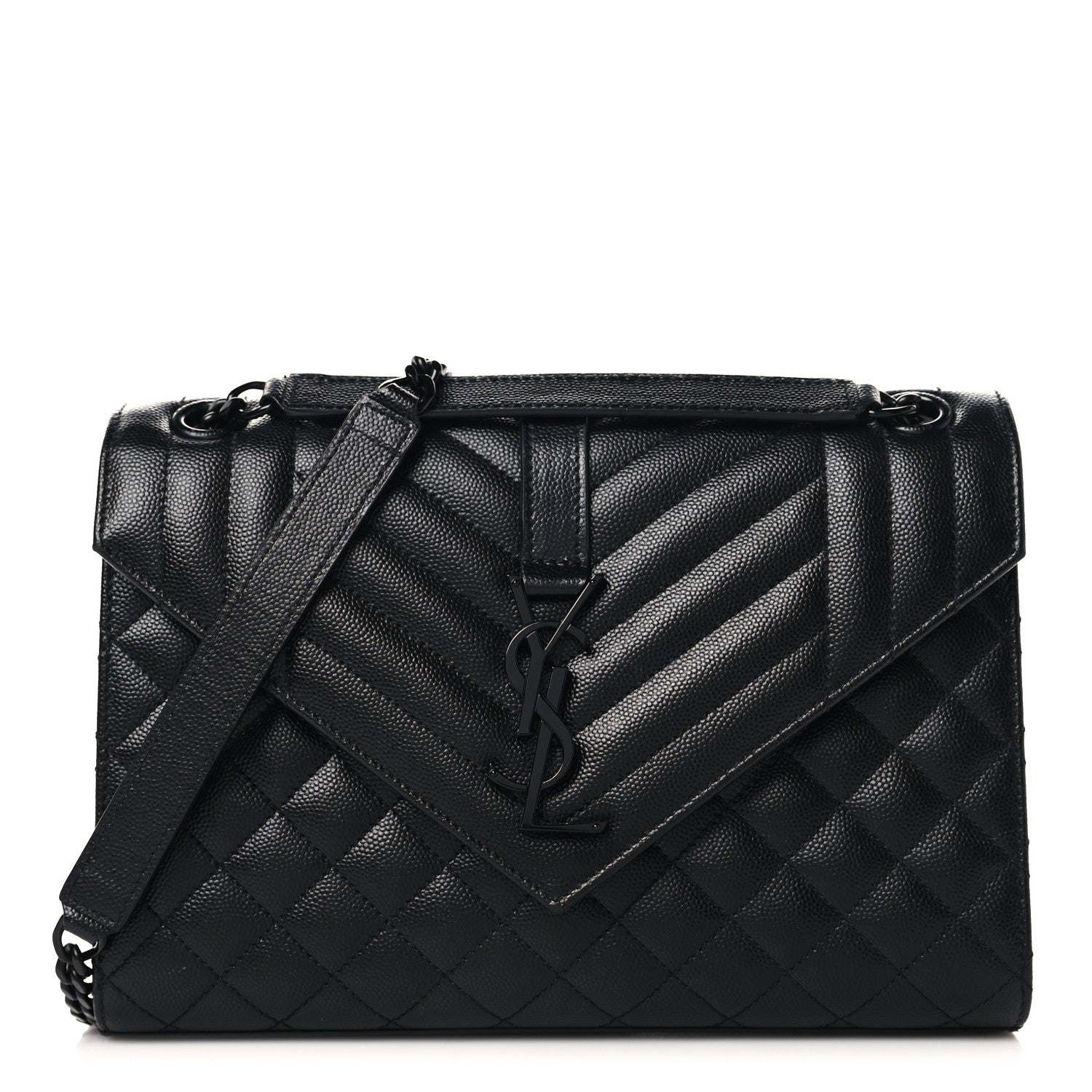 Saint Laurent Grain De Poudre Textured Mixed Matelasse Triquilt Medium Monogram Monochrome Satchel Black 1 of 9