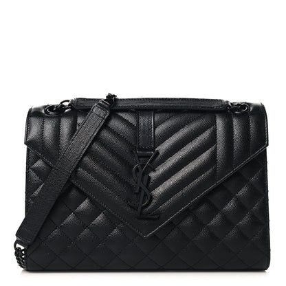 Saint Laurent Grain De Poudre Textured Mixed Matelasse Triquilt Medium Monogram Monochrome Satchel Black 1 of 9