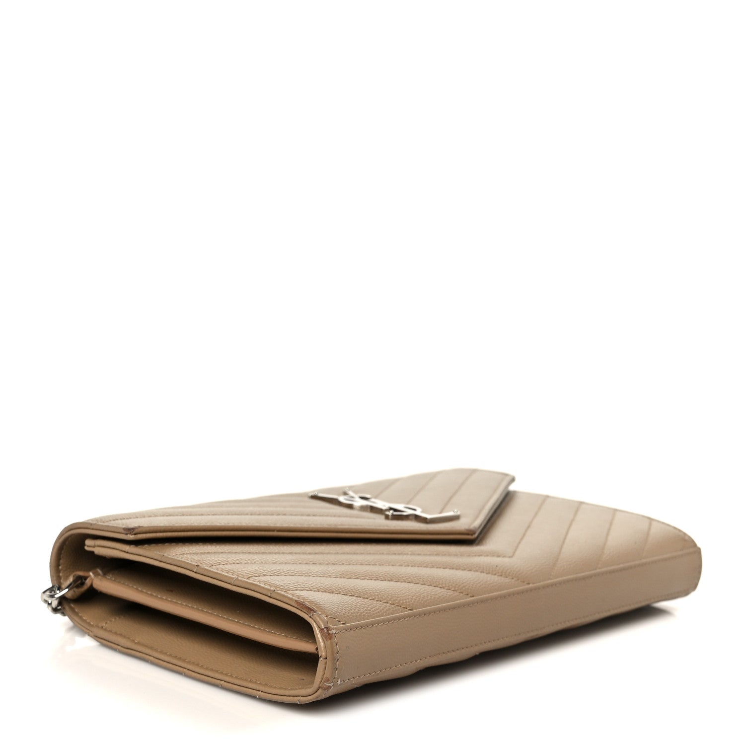 Saint Laurent Grain De Poudre Matelasse Chevron Monogram Chain Wallet Taupe 4 of 11