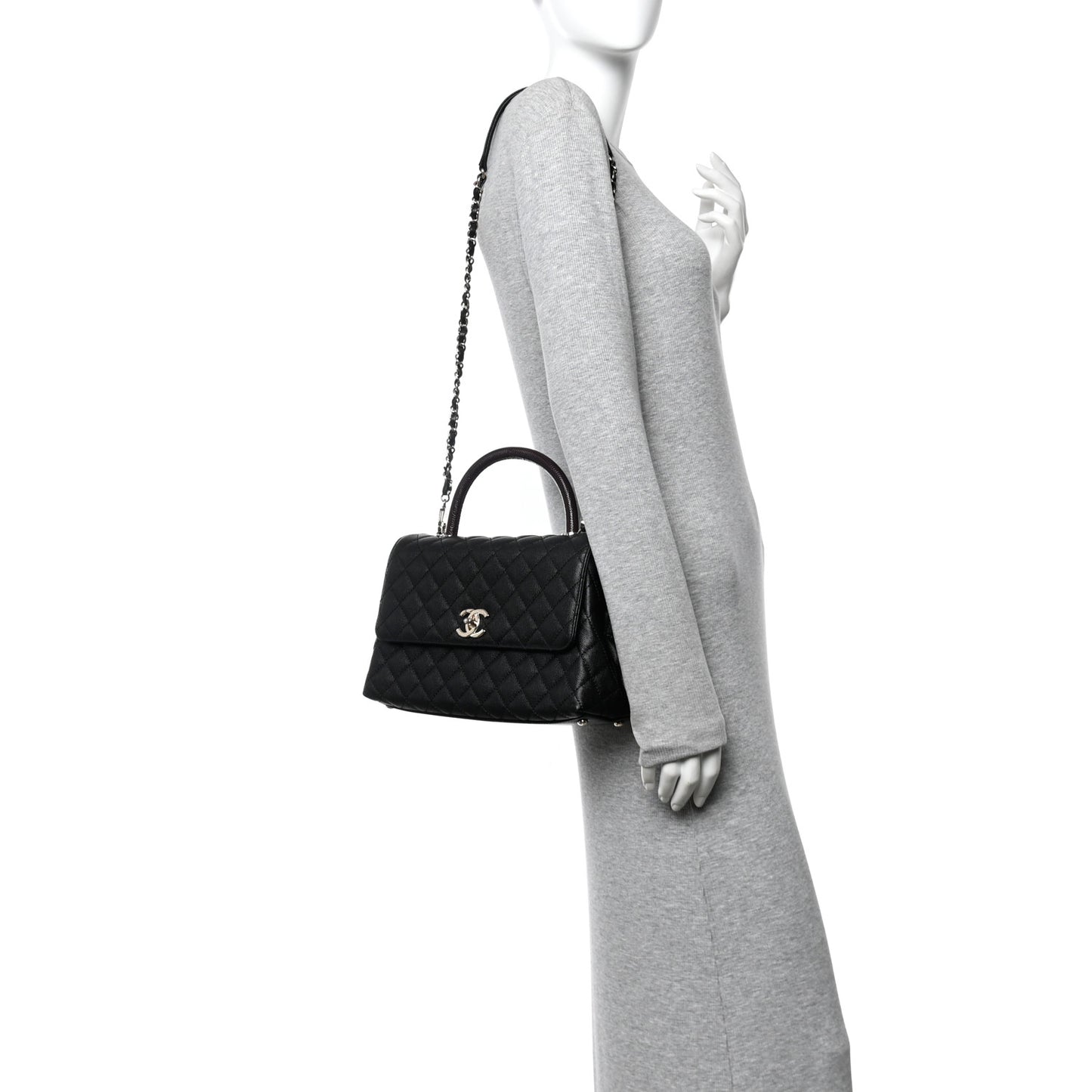 Caviar Quilted Small Coco Handle Flap Black