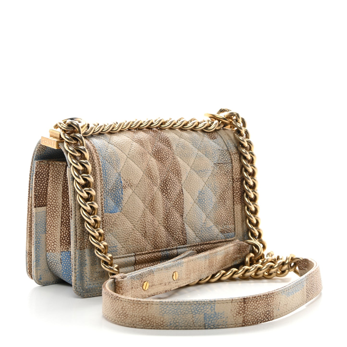 Painted Caviar Chevron Quilted Small Boy Flap Blue