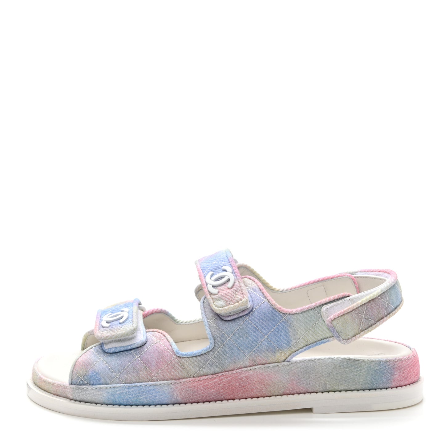 Printed Fabric Quilted Dad Sandals 40 Green Pink Blue