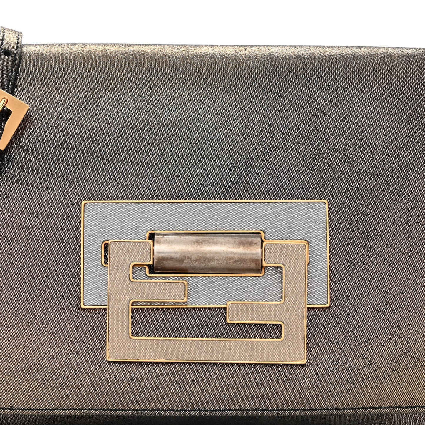 Metallic Fan Vitello Flap Bag Black Satin Gold