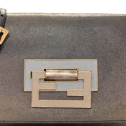 Fendi Metallic Fan Vitello Flap Bag Black Satin Gold 7 of 10