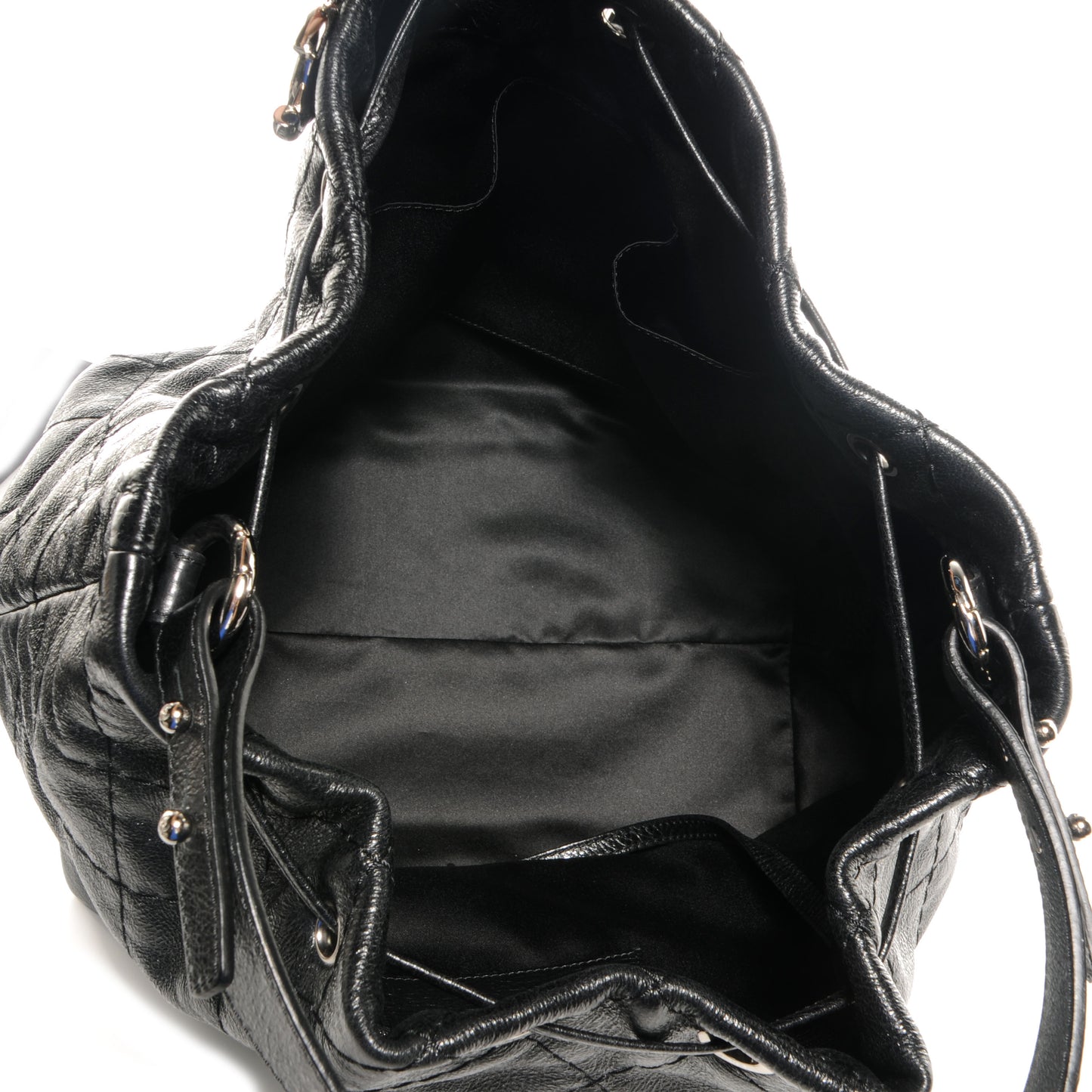 Glazed Calfskin On The Road Drawstring Tote Black
