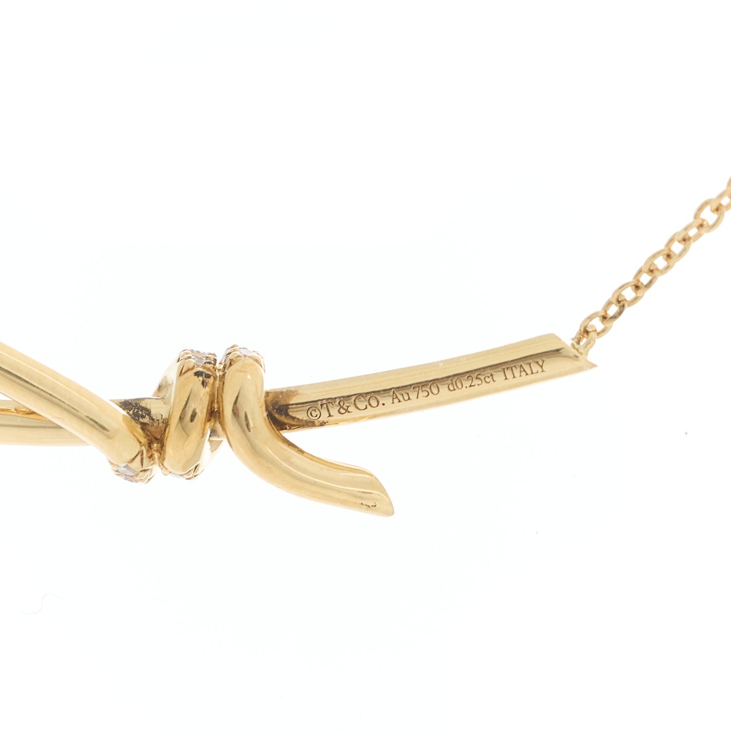 Tiffany 18K Yellow Gold Diamond Knot Necklace 5 of 7