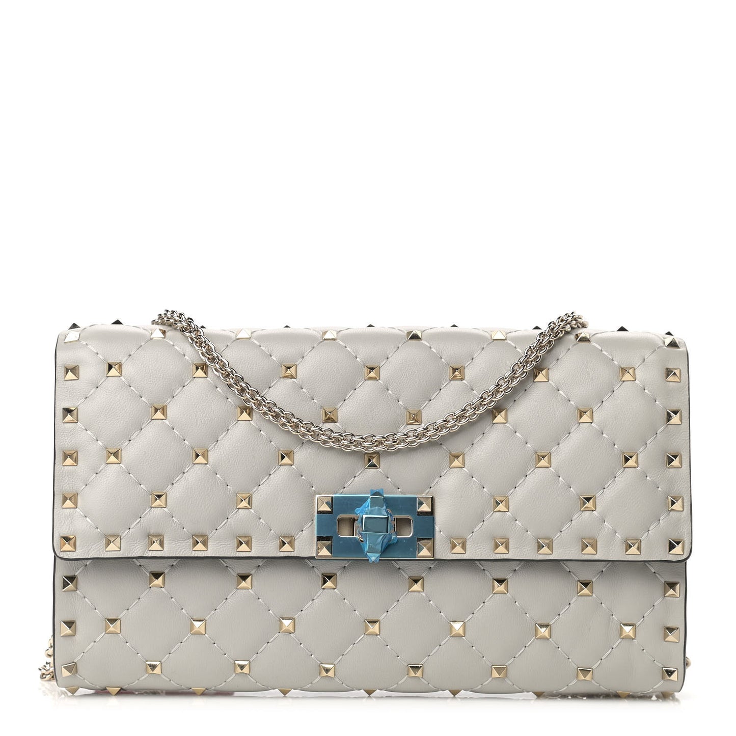 Nappa Rockstud Spike Wallet on Chain Opal Grey