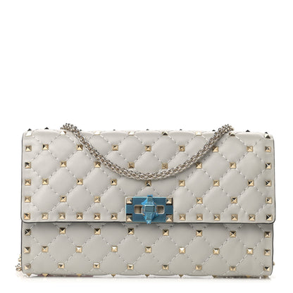 Valentino Garavani Nappa Rockstud Spike Wallet on Chain Opal Grey 1 of 8