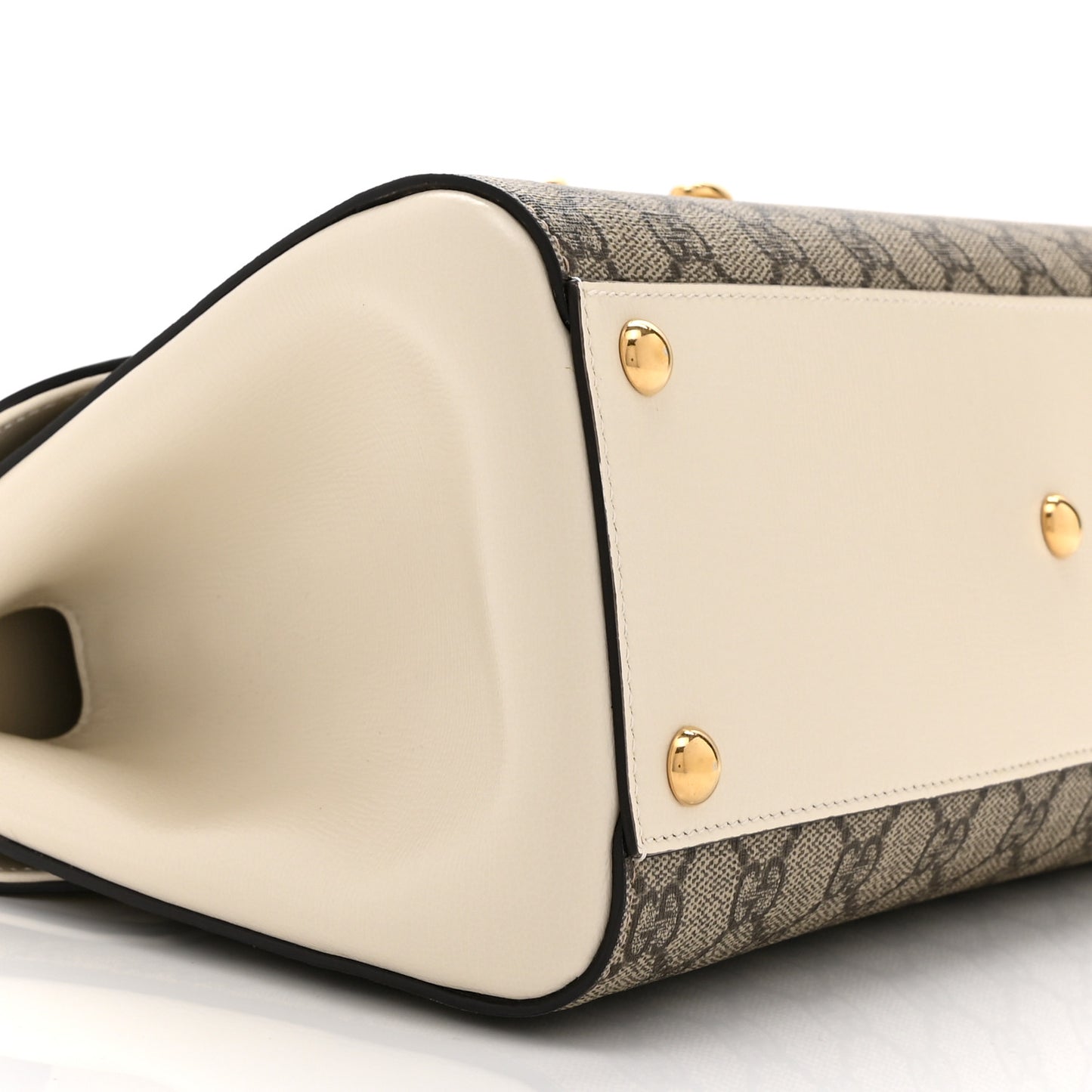 GG Supreme Monogram Calfskin Medium Horsebit 1955 Top Handle Bag Beige Ebony Mystic White