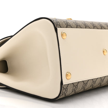 Gucci GG Supreme Monogram Calfskin Medium Horsebit 1955 Top Handle Bag Beige Ebony Mystic White 10 of 11