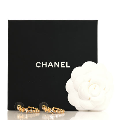 Chanel Metal Strass Crystal Star CC Hoop Earrings Gold 5 of 5
