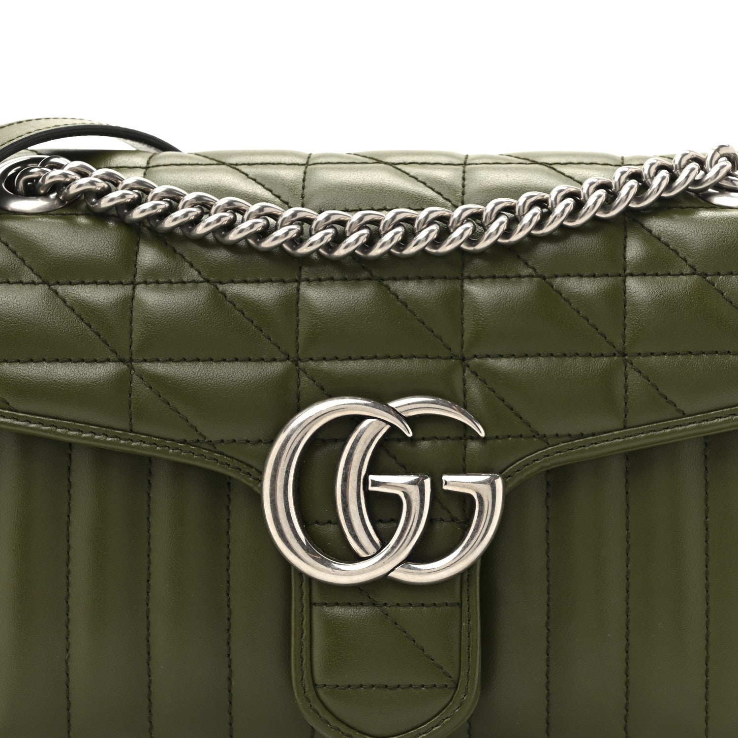 Gucci Calfskin Matelasse Aria Small GG Marmont Shoulder Bag Military Wood 8 of 11
