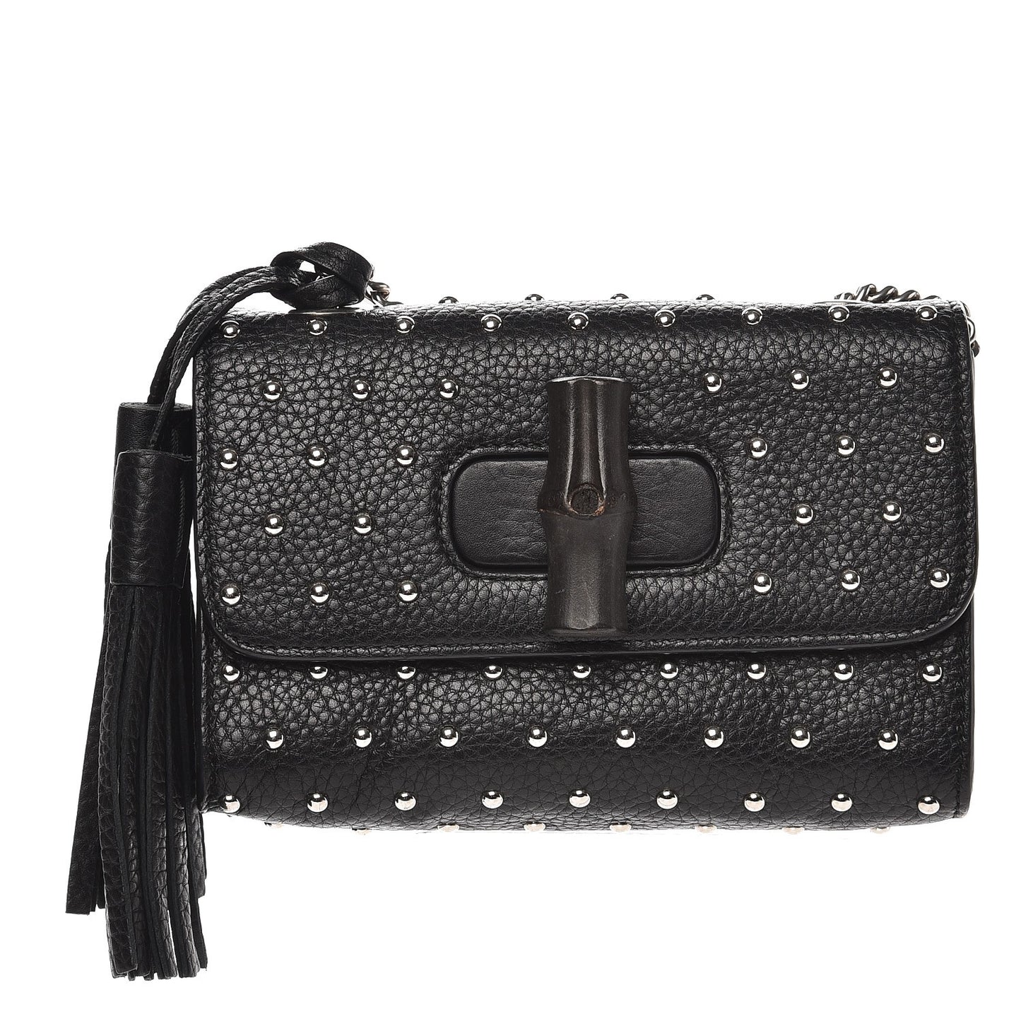 Calfskin Small Studded Miss Bamboo Shoulder Bag Black