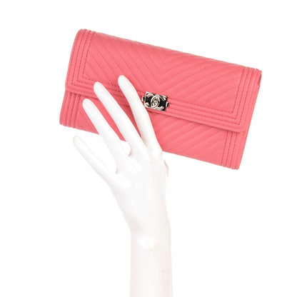 Chanel Lambskin Chevron Quilted Boy Flap Wallet Pink 2 of 8