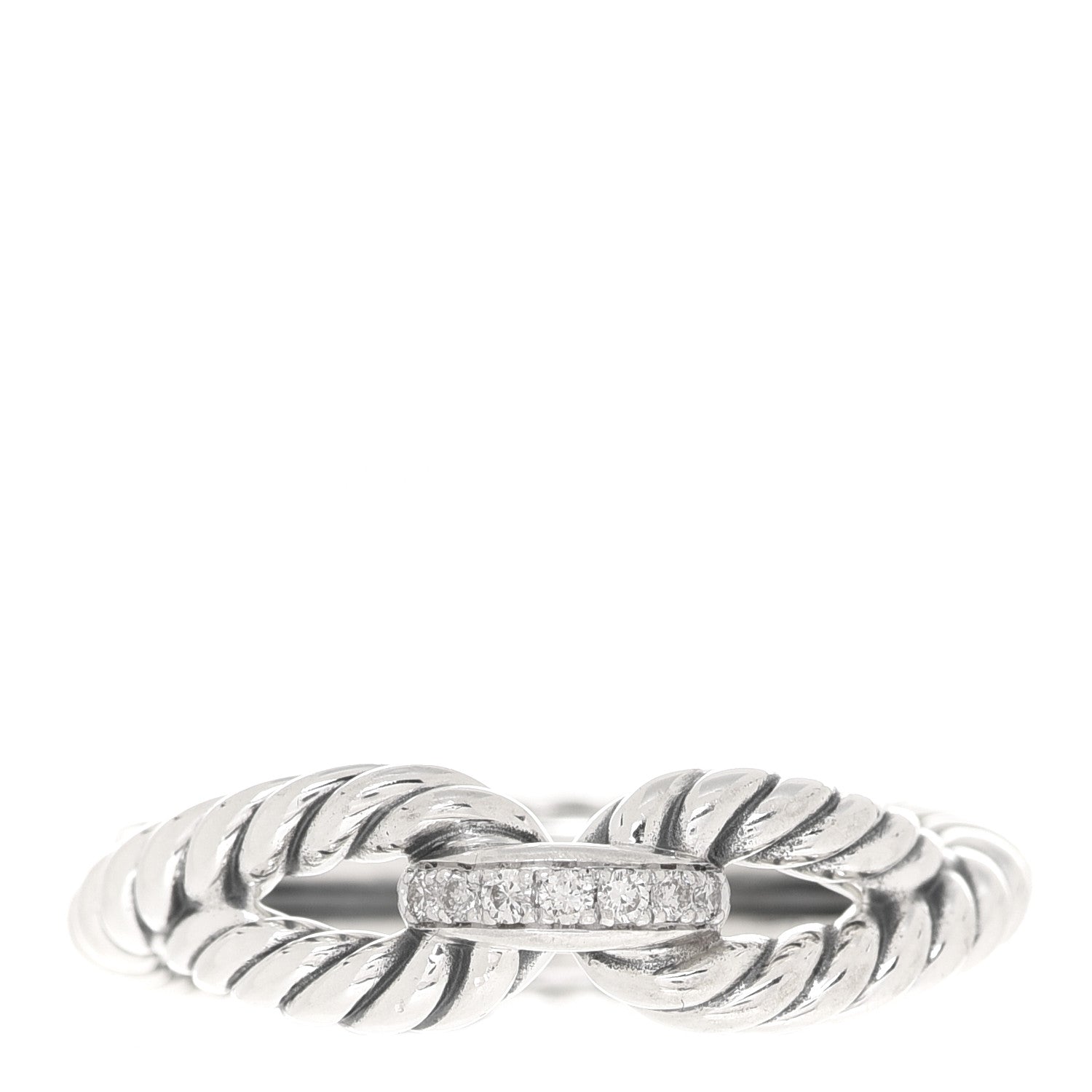 David Yurman Sterling Silver Diamond Cable Loop Band Ring 56 7.5 1 of 4