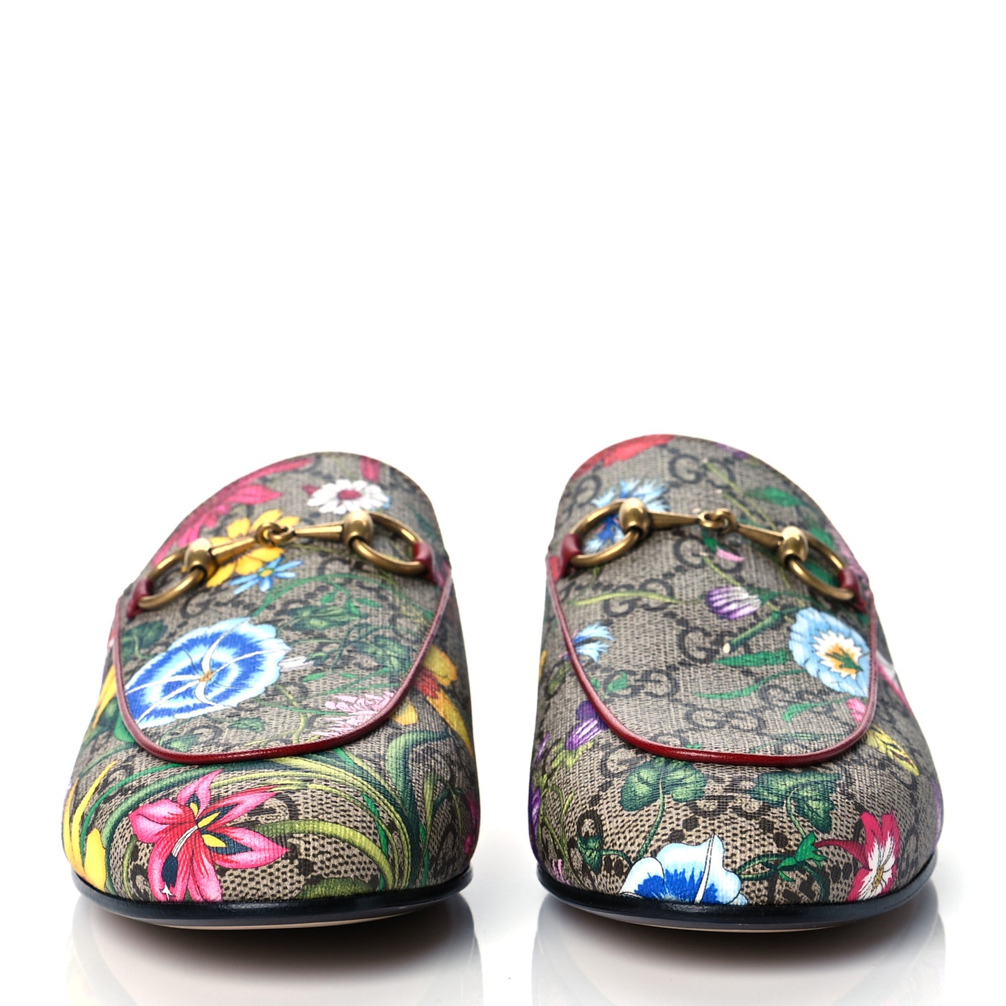 GG Supreme Monogram Flora Womens Princetown Slippers 36.5 Beige Ebony Multicolor Rosso