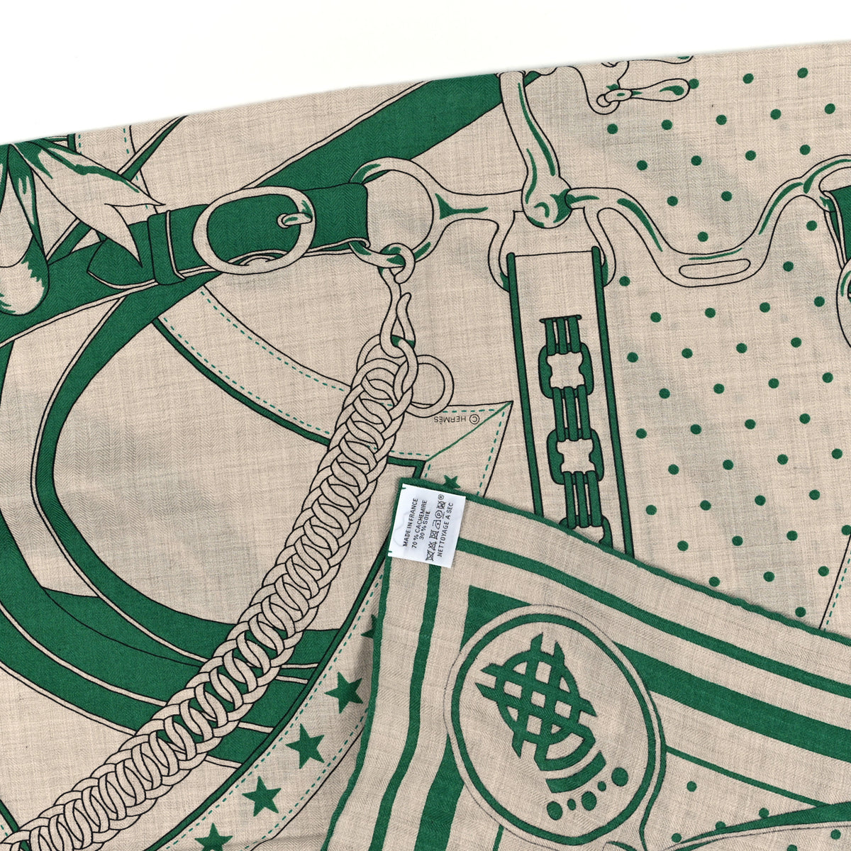 Hermes Cashmere Silk La Promenade du Matin Bandana Shawl 140 Naturel Vert Black 3 of 5