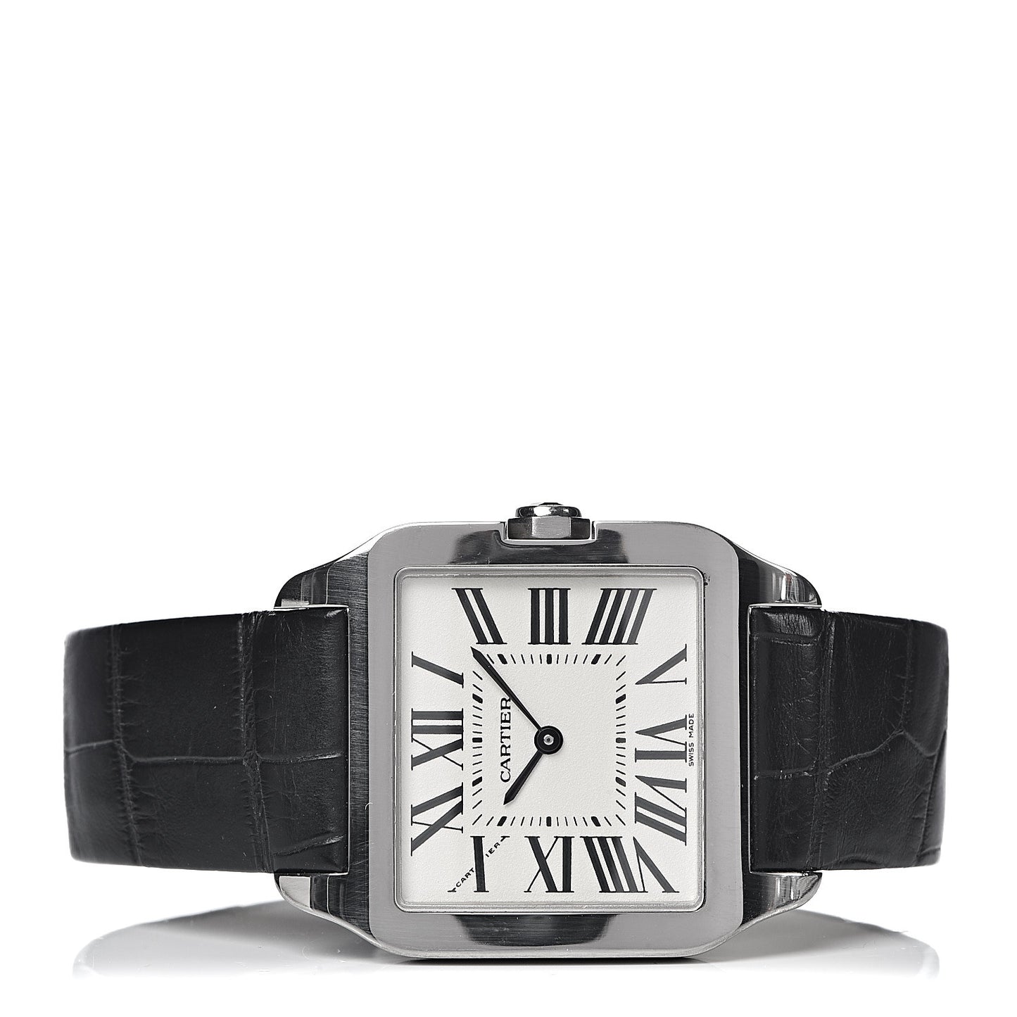 18K White Gold Alligator 30mm Santos Dumont Quartz Watch