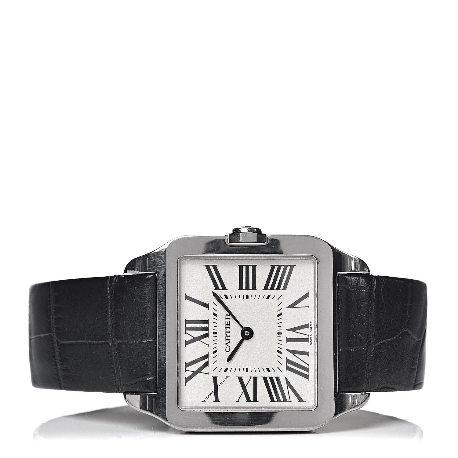 Cartier 18K White Gold Alligator 30mm Santos Dumont Quartz Watch 3 of 9
