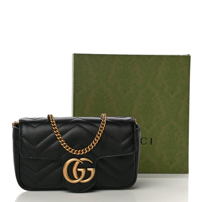 Gucci Calfskin Matelasse Super Mini GG Marmont Shoulder Bag Black 14 of 14