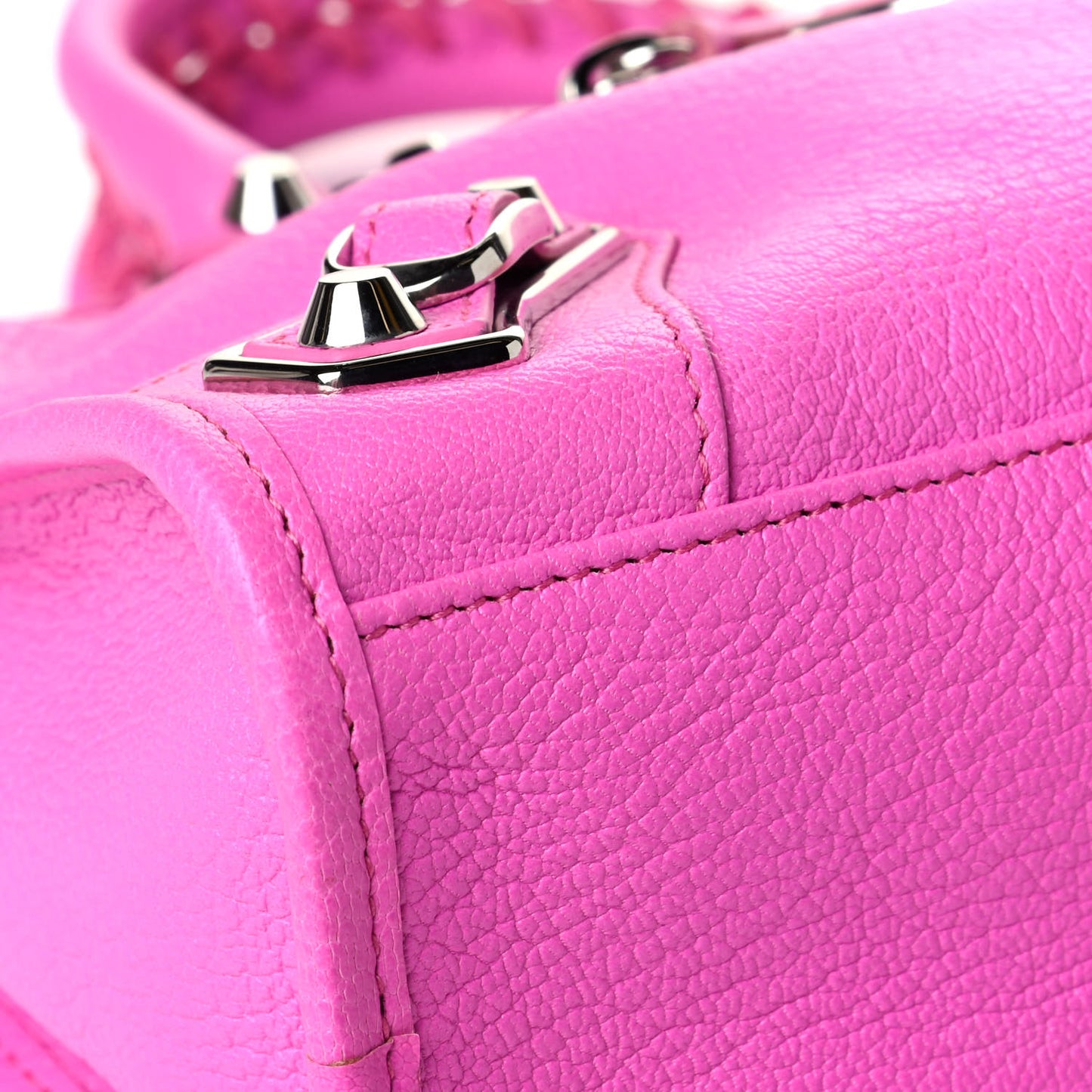 Chevre Silver Metallic Edge Hardware S City Rose Fluo