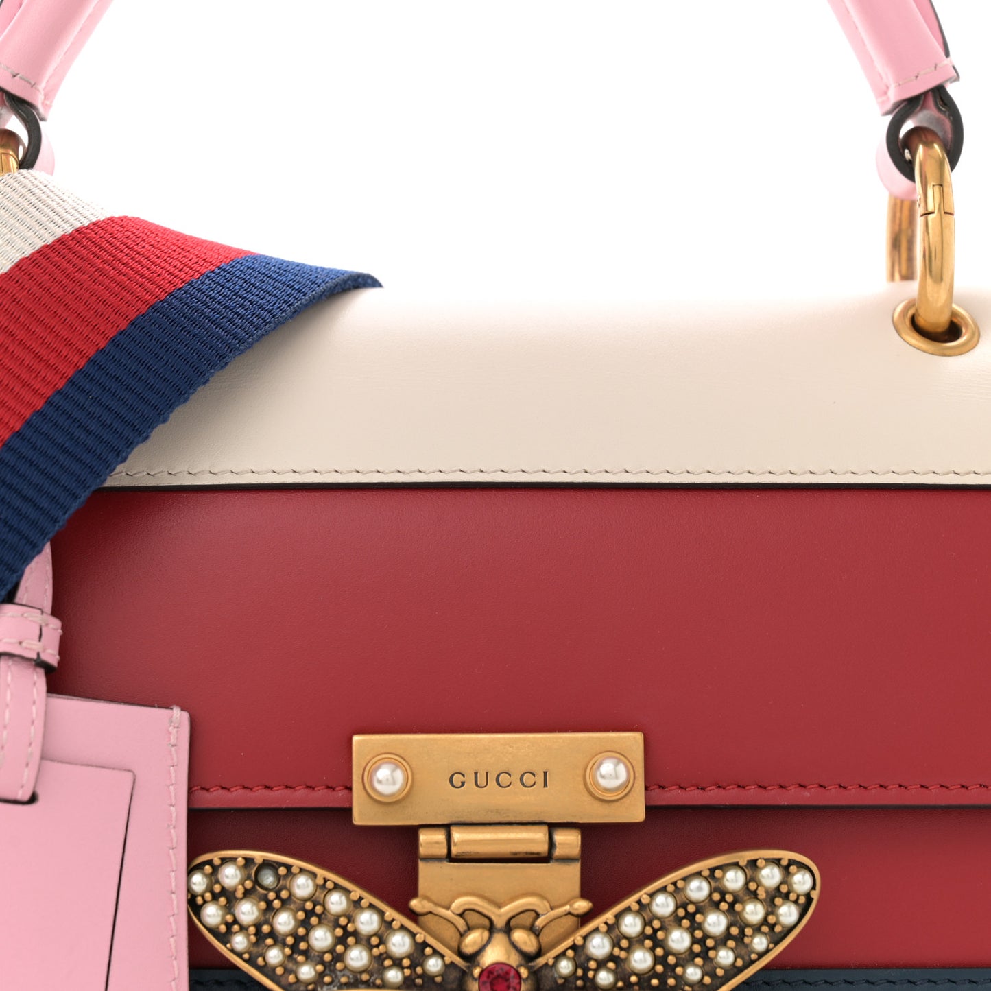 Calfskin Sylvie Web Small Queen Margaret Top Handle Bag Blue Agata Hibiscus Red Mystic White Sugar Pink