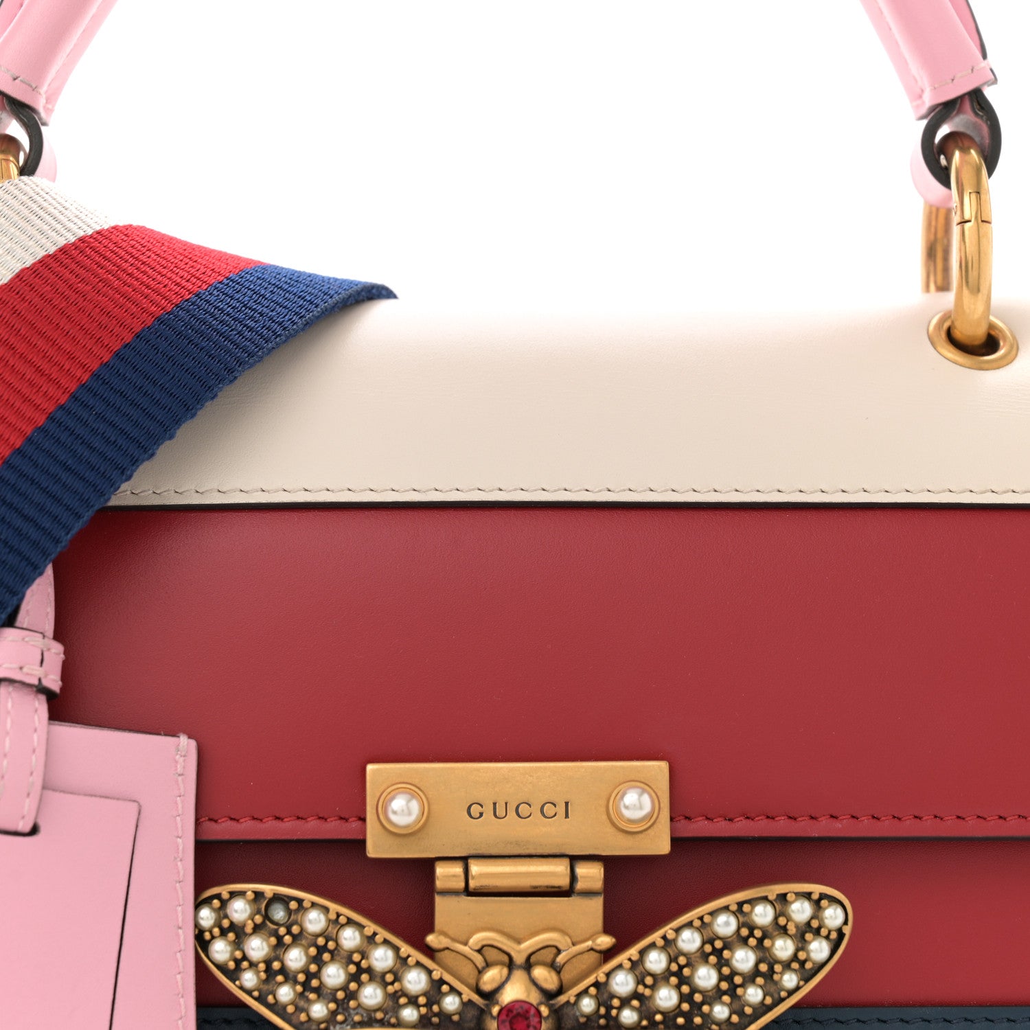 Gucci Calfskin Sylvie Web Small Queen Margaret Top Handle Bag Blue Agata Hibiscus Red Mystic White Sugar Pink 8 of 10