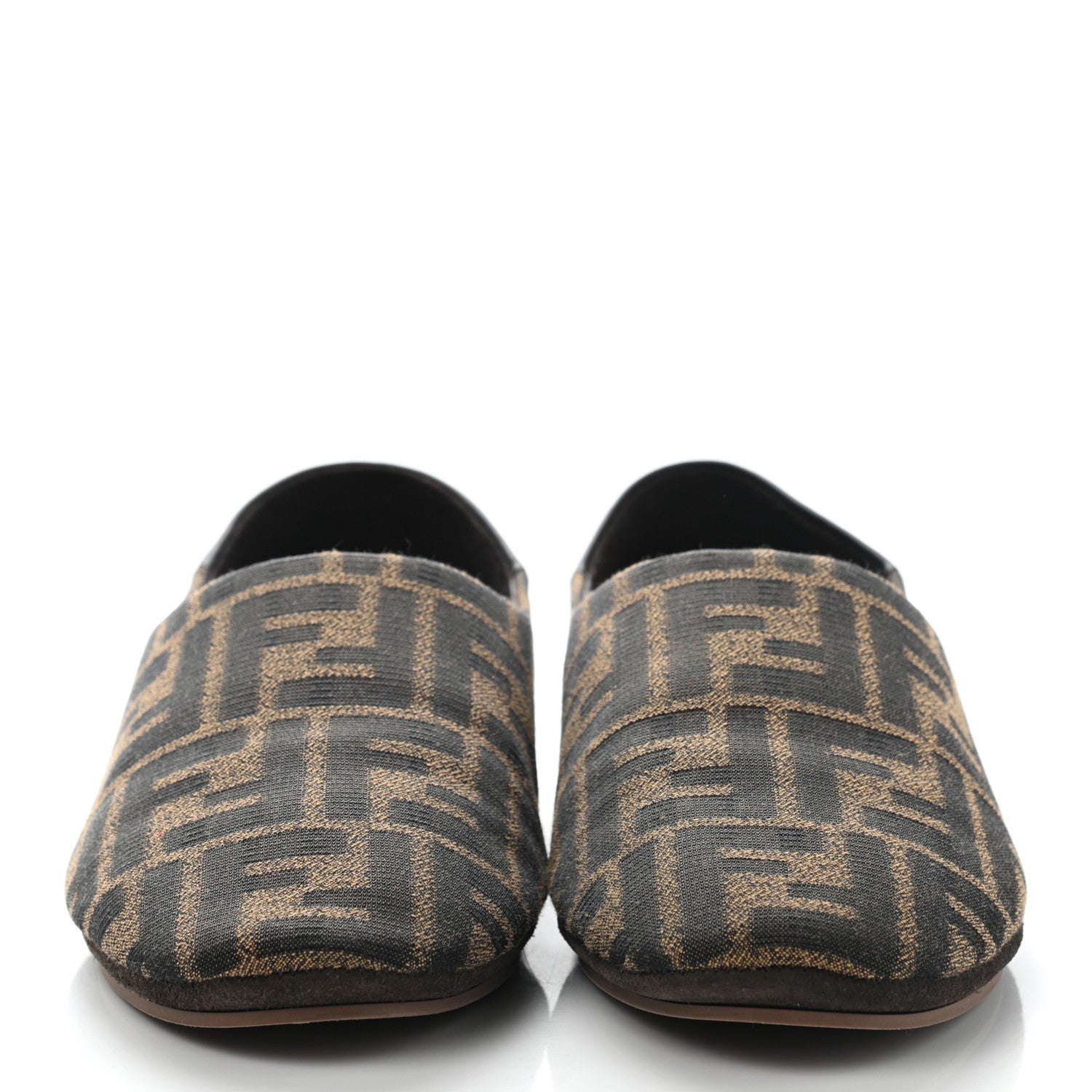 Fendi Fabric Jacquard Nappa FF Slippers 36 Tobacco Moro Black 2 of 10