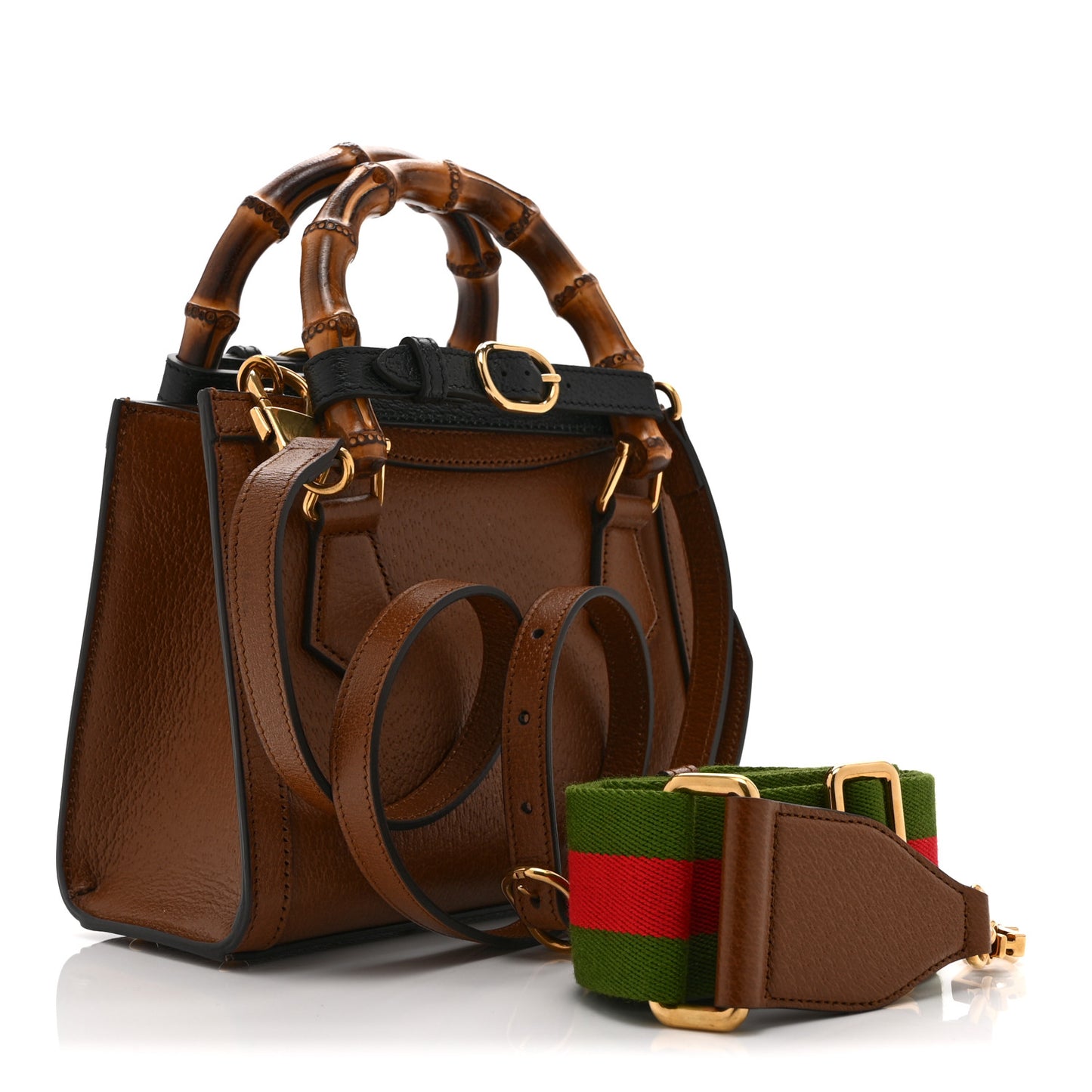 Textured Dollar Calfskin Web Mini Diana Tote Bag Cuir Black
