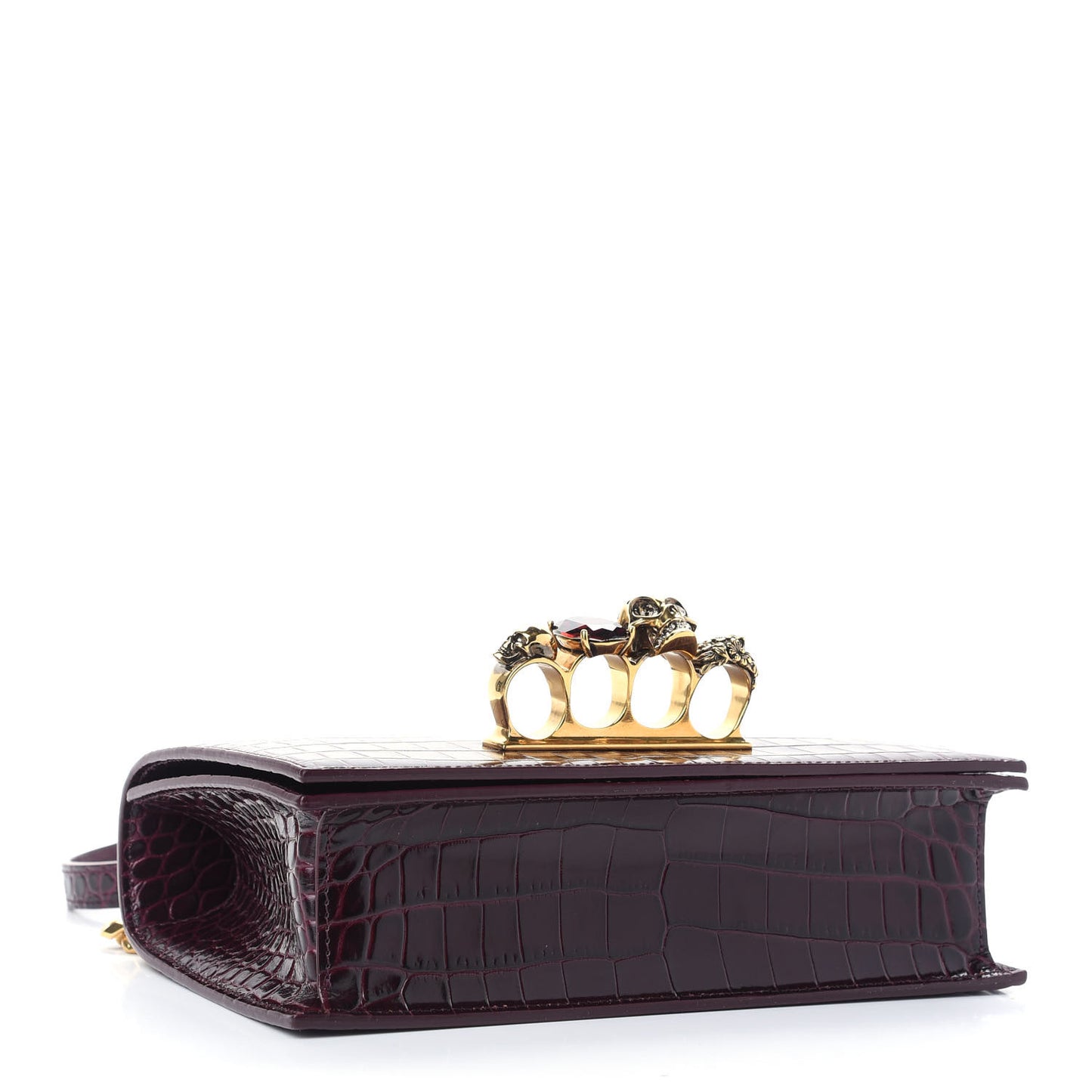 Shiny Crocodile Embossed Jeweled Satchel Burgundy