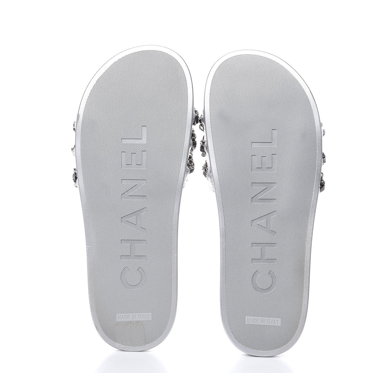 Chanel Metallic Lambskin Chain Flat Sandals 38 Silver 5 of 11