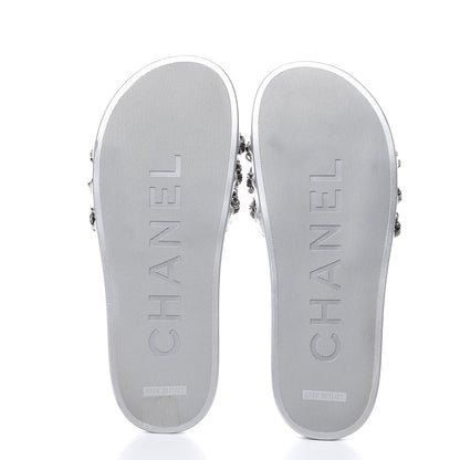 Chanel Metallic Lambskin Chain Flat Sandals 38 Silver 5 of 11