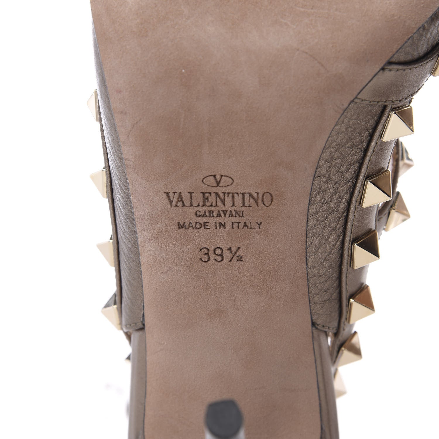 Valentino Garavani Metallic Pebbled Calfskin Rockstud Ankle Strap Pumps 39.5 Sasso 7 of 9