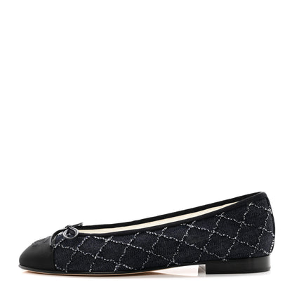 Chanel Denim Embroidered Grosgrain CC Cap Toe Ballerina Flats 38.5 Blue Black 1 of 8