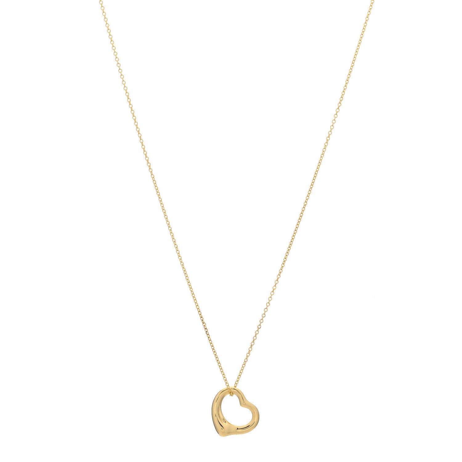 Tiffany 18K Yellow Gold 16mm Elsa Peretti Open Heart Pendant Necklace 1 of 3