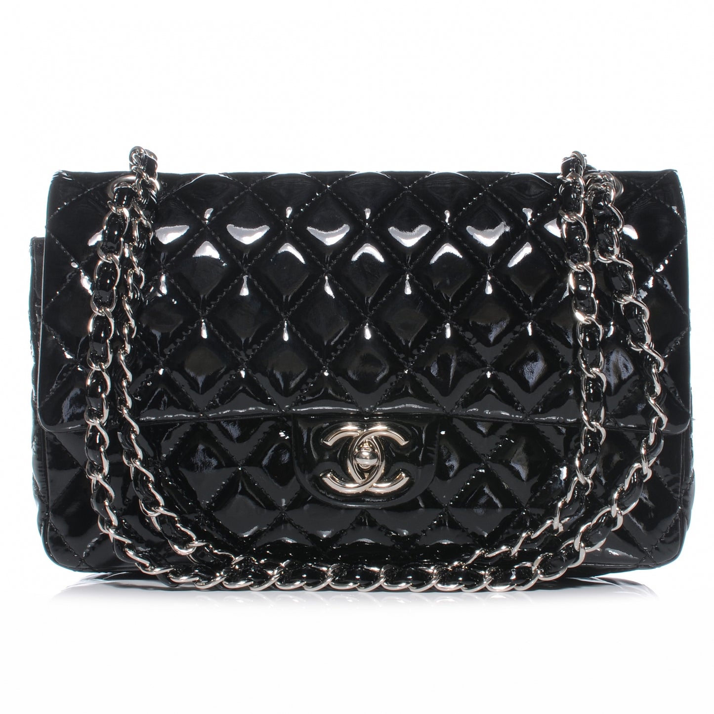 Patent Medium Double Flap Black